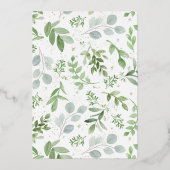 Waterverf Greenery en White Flower Baby Blessing Folie Uitnodiging (Achterkant)