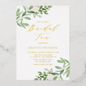 Waterverf Greenery en White Flowers Bridal Tea Folie Uitnodiging (Voorkant)