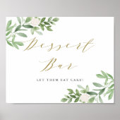 Waterverf Greenery en White Flowers Dessert Bar Poster (Voorkant)
