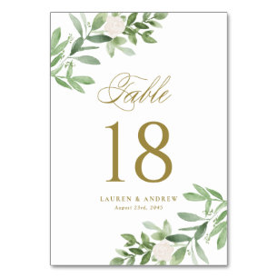 Waterverf Greenery en White Flowers Gold Kaart