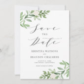 Waterverf Greenery en White Flowers Grey Save The Date (Voorkant)