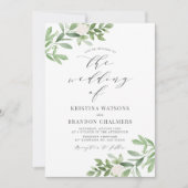 Waterverf Greenery en White Flowers Grey Wedding Kaart (Voorkant)