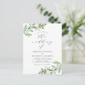 Waterverf Greenery en White Flowers Grey Wedding Uitnodiging Briefkaart (Staand voorkant)