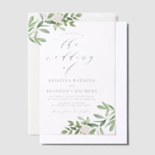 Waterverf Greenery en White Flowers Grey Wedding Vellum Uitnodigingen