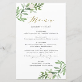 Waterverf Greenery en White Flowers Menu Kaart