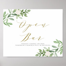 Waterverf Greenery en White Flowers Open Bar Poster