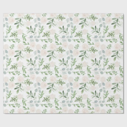 Waterverf Greenery en White Flowers Pattern Cadeaupapier (Vlak)