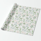 Waterverf Greenery en White Flowers Pattern Cadeaupapier (Uitgerold)