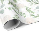 Waterverf Greenery en White Flowers Pattern Cadeaupapier (Rol Hoek)
