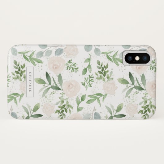 Waterverf Greenery en White Flowers Pattern Case-Mate iPhone Case (Achterkant (horizontaal))