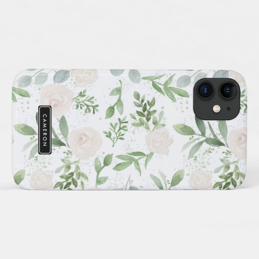 Waterverf Greenery en White Flowers Pattern Case-Mate iPhone Case (Achterkant (horizontaal))