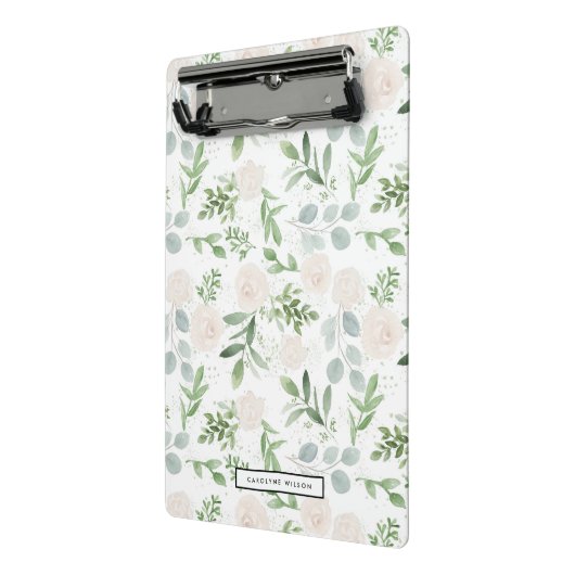 Waterverf Greenery en White Flowers Pattern Mini Klembord (Angled2)