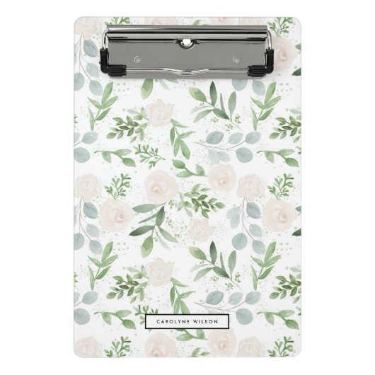 Waterverf Greenery en White Flowers Pattern Mini Klembord (Voorkant)