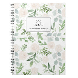 Waterverf Greenery en White Flowers Pattern Notitieboek
