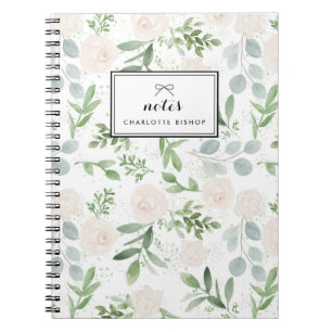 Waterverf Greenery en White Flowers Pattern Notitieboek