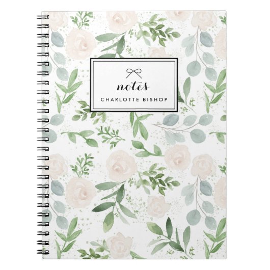 Waterverf Greenery en White Flowers Pattern Notitieboek (Voorkant)