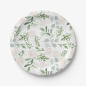 Waterverf Greenery en White Flowers Pattern Papieren Bordje (Voorkant)