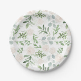 Waterverf Greenery en White Flowers Pattern Papieren Bordje