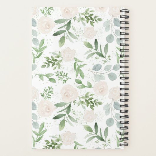 Waterverf Greenery en White Flowers Pattern Planner (Achterkant)
