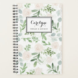 Waterverf Greenery en White Flowers Pattern Planner