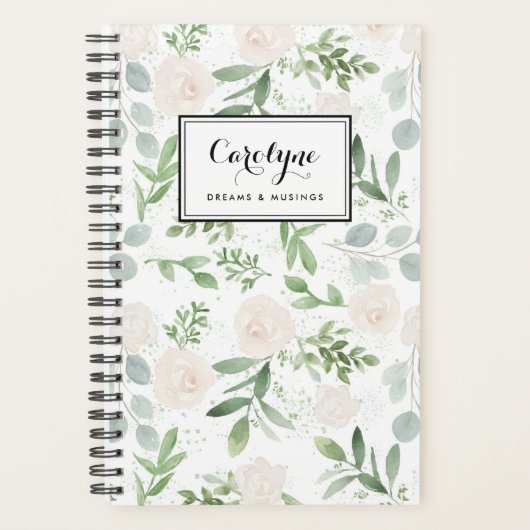 Waterverf Greenery en White Flowers Pattern Planner (Voorkant)