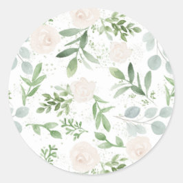 Waterverf Greenery en White Flowers Pattern Ronde Sticker