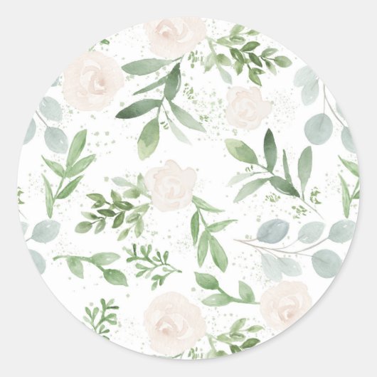 Waterverf Greenery en White Flowers Pattern Ronde Sticker (Voorkant)