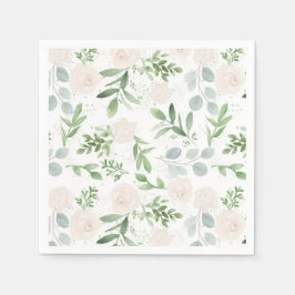 Waterverf Greenery en White Flowers Pattern Servet