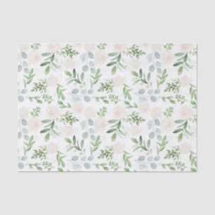 Waterverf Greenery en White Flowers Pattern Tissuepapier