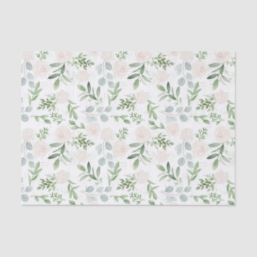 Waterverf Greenery en White Flowers Pattern Tissuepapier (Voorkant)