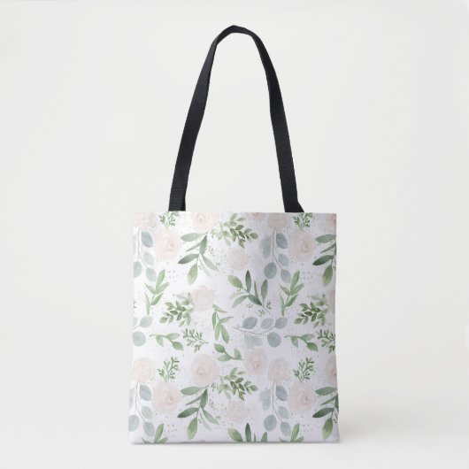 Waterverf Greenery en White Flowers Pattern Tote Bag (Voorkant)