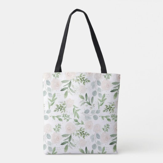 Waterverf Greenery en White Flowers Pattern Tote Bag (Achterkant)
