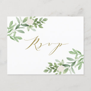 Waterverf Greenery en White Flowers RSVP Uitnodiging Briefkaart