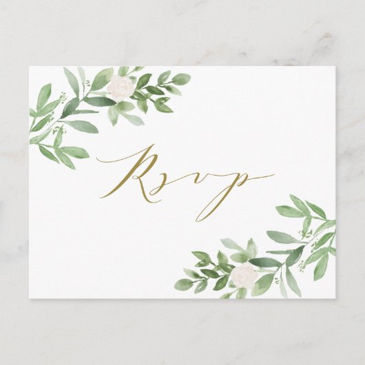 Waterverf Greenery en White Flowers RSVP Uitnodiging Briefkaart (Voorkant)