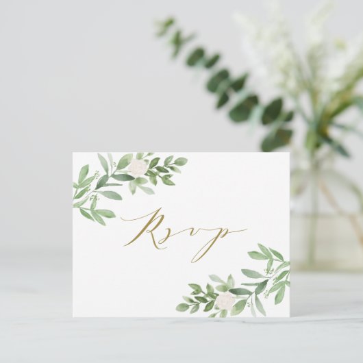 Waterverf Greenery en White Flowers RSVP Uitnodiging Briefkaart (Staand voorkant)
