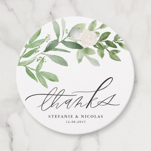 Waterverf Greenery en White Flowers Wedding Bedankjes Labels (Voorkant)