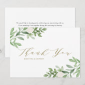 Waterverf Greenery en White Flowers Wedding Bedankkaart (Voorkant / Achterkant)