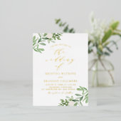 Waterverf Greenery en White Flowers Wedding Folie Uitnodiging Briefkaart (Staand Voorkant)