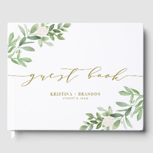 Waterverf Greenery en White Flowers Wedding Gastenboek