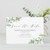 Waterverf Greenery en White Flowers Wedding Grey Save The Date (Staand voorkant)