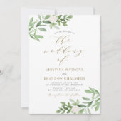 Waterverf Greenery en White Flowers Wedding Kaart (Voorkant)