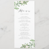Waterverf Greenery en White Flowers Wedding Menu (Voorkant)