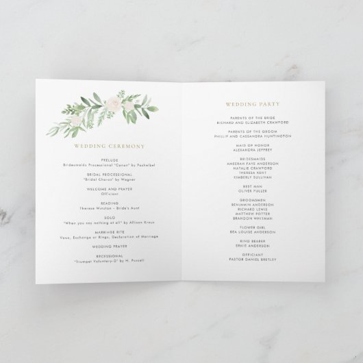 Waterverf Greenery en White Flowers Wedding Programma (Binnen)