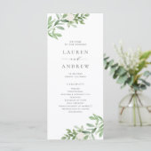Waterverf Greenery en White Flowers Wedding Programmakaart (Staand voorkant)