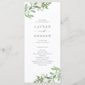 Waterverf Greenery en White Flowers Wedding Programmakaart (Voorkant)