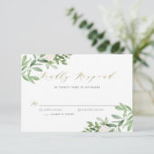 Waterverf Greenery en White Flowers Wedding RSVP Kaartje (Staand voorkant)