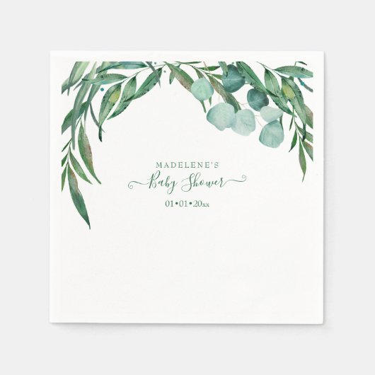 Waterverf Greenery, Eucalyptus Baby shower Servet (Voorkant)