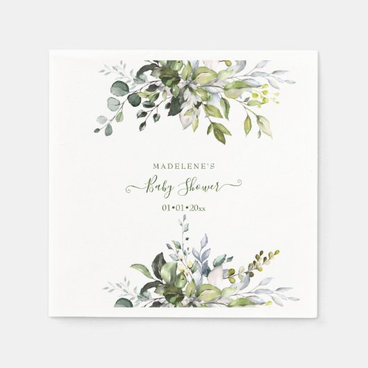 Waterverf Greenery, Eucalyptus Baby shower Servet (Voorkant)