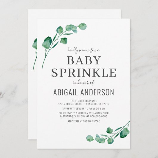 Waterverf Greenery Eucalyptus Baby Sprinkle Kaart (Voorkant / Achterkant)