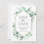 Waterverf Greenery Eucalyptus Elegant Foto Save The Date (Voorkant)